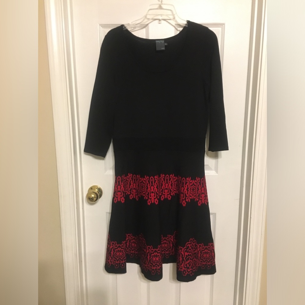 Gabby Skye Womens Black and Red Sweater Dress Size Large